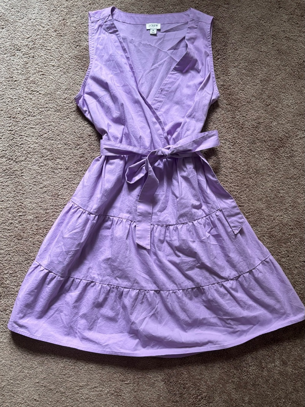 J. Crew womens Lavender Tiered Faux Wrap Mini Dress with Waist Tie